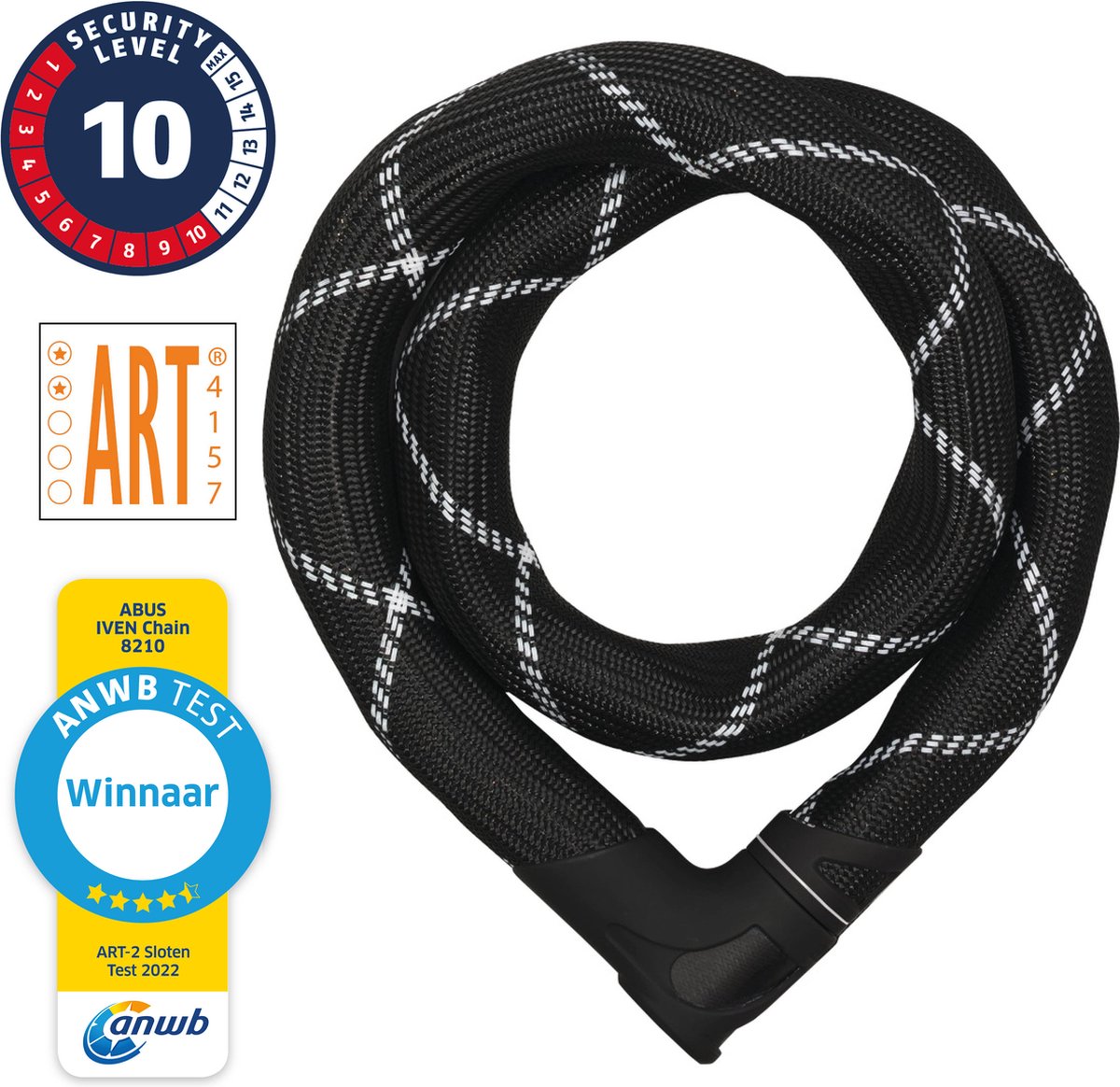 Fietsslot ABUS Kettingslot - IVEN Chain 8210 - Security level 10 - ART 2 zwart - winnaar ANWB slotentest 2022 - 140 cm - Geschikt voor elektrische fietsen en stadsfietsen
