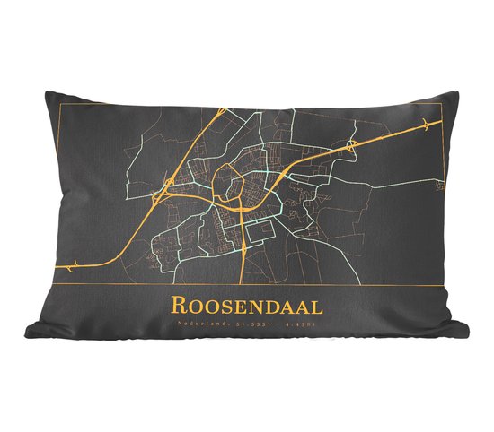 Coussins Coussins décoratifs - Oreillers Salon - 60x40 cm - Carte - Roosendaal - Zwart - Or