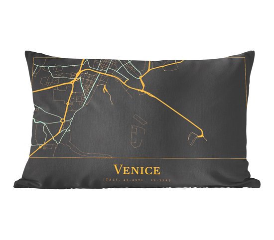 Coussins Coussins décoratifs - Oreillers Salon - 60x40 cm - Carte - Venetië - Or - Zwart