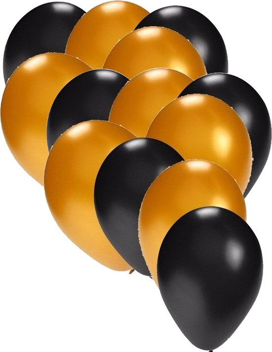 Folat - feest latex ballonnen - 100x stuks - zwart/goud - 27 cm