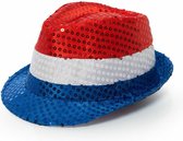Partychimp Nederlandse vlag gleufhoed met pailletten - rood/wit/blauw