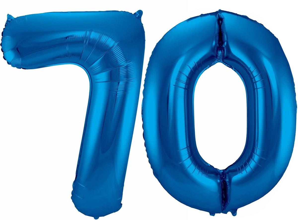 Cijfer ballonnen - Verjaardag versiering 70 jaar - 85 cm - blauw