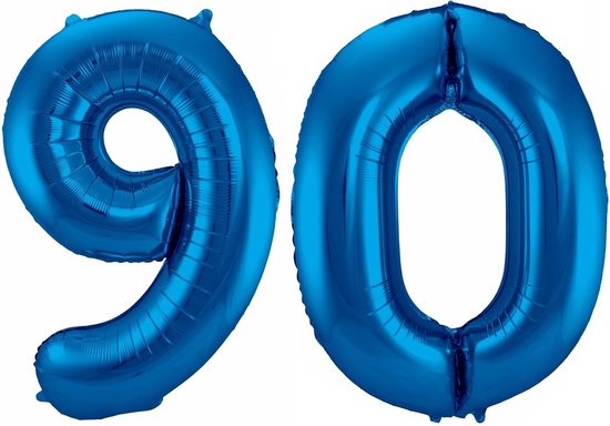 Cijfer ballonnen - Verjaardag versiering 90 jaar - 85 cm - blauw