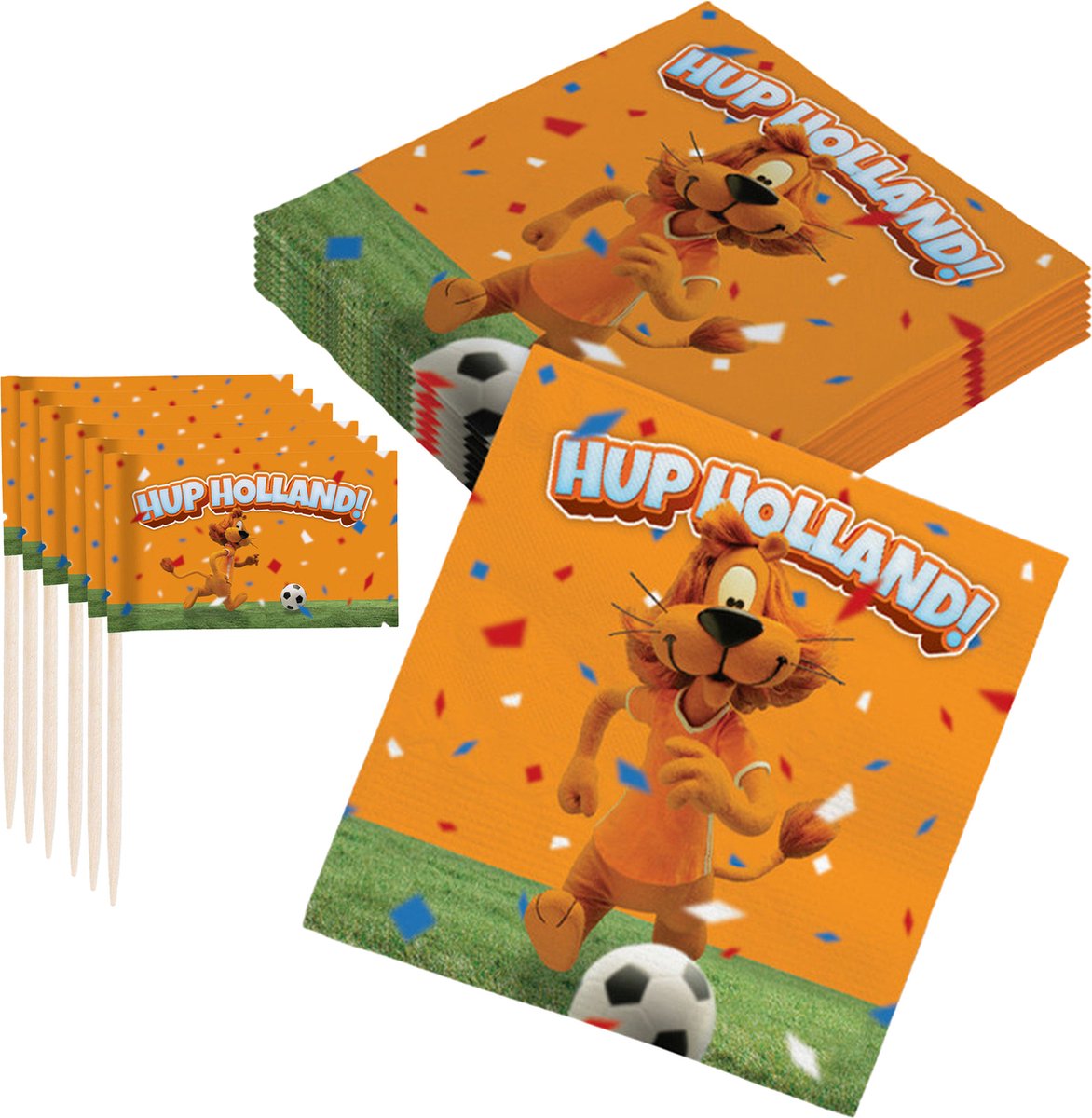 Loeki de Leeuw 100x Cocktailprikkers - 40x servetten - Hup Holland