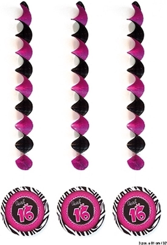 Funny Fashion - Décoration de party Sweet 16 spirales de rotor 12x pièces - Articles de fête