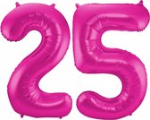 Cijfer ballonnen - Verjaardag versiering 25 jaar - 85 cm - roze
