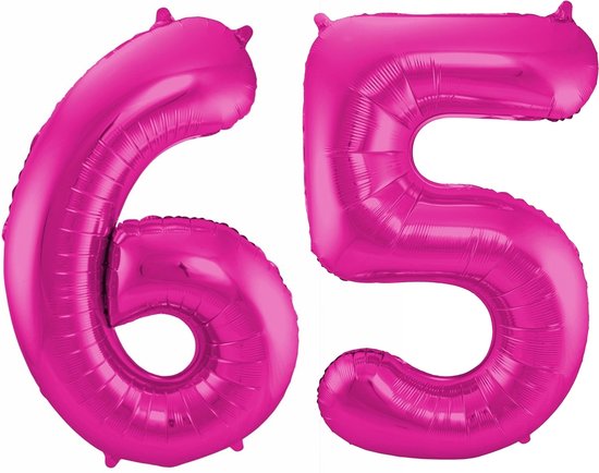 Cijfer ballonnen - Verjaardag versiering 65 jaar - 85 cm - roze
