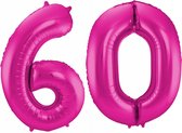 Cijfer ballonnen - Verjaardag versiering 60 jaar - 85 cm - roze