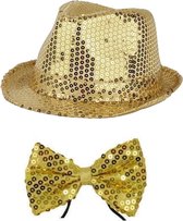 Toppers in concert - Funny Fashion Verkleedkleding set hoed/strik goud glitter volwassenen