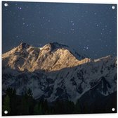 WallClassics - Tuinposter – Heldere Sterrenhemel boven Witte Bergtoppen - 80x80 cm Foto op Tuinposter  (wanddecoratie voor buiten en binnen)