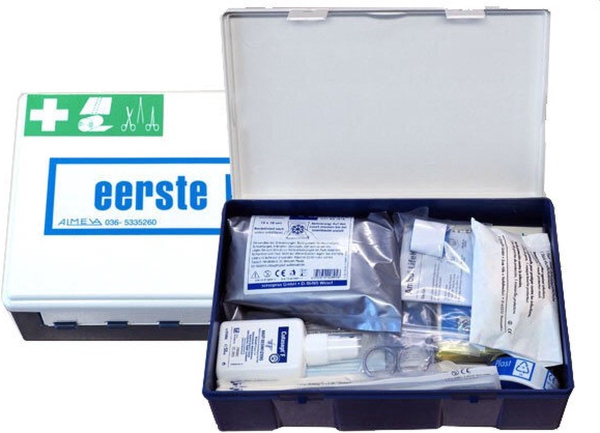 Goedkoopste EHBO trommel voor onderweg | EHBO koffer – BHV – Zeer geschikt voor in de auto en reiskoffer | 26 x 16 x 6 cm | 16 verschillende producten | Eerste Hulp – Medisch - Verbandkoffer | De Veiligheids-winkel