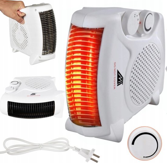 Luchtverwarmer - Heater - Wit - 3 Standen - 2000W - Warme en Koude lucht - Infrarood - Energiebesparing - Elektrische Ventilatorkachel - Warmte Ventilator - Warmte - Straalkachel - Energiezuinige Verwarming - Warme Lucht Blazer - Draagbaar