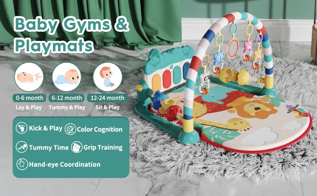 Buxibo Baby Gym Safari Dieren Speelkleed met Speeltjes en Piano