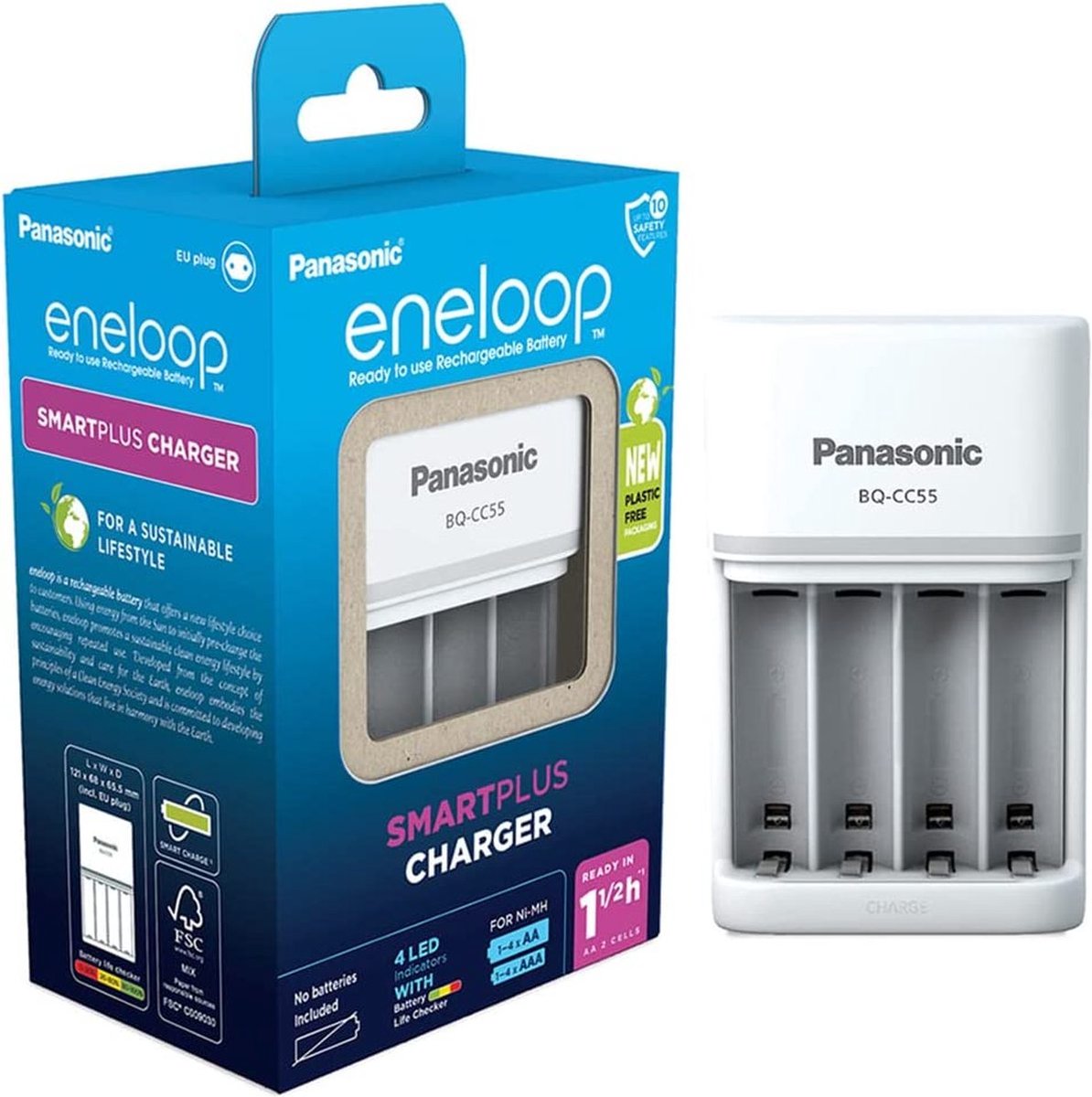 Panasonic Eneloop Smart en Snelle Oplader (BQ-CC55E) - wit
