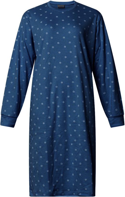 Lunatex Tricot dames nachthemd - Lange mouw - Flower - XL - Blauw