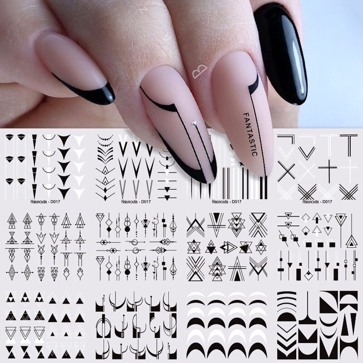 Goedkoopste 12 Stuks Nagelstickers – Nail Art Stickers – Black & White