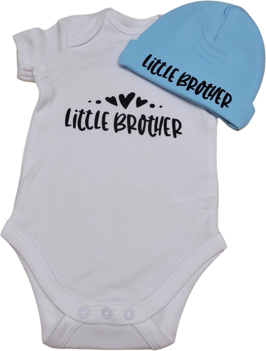 Goedkoopste Kraamcadeau - Setje - Romper en muts - Little brother - maat 62 - bedrukt