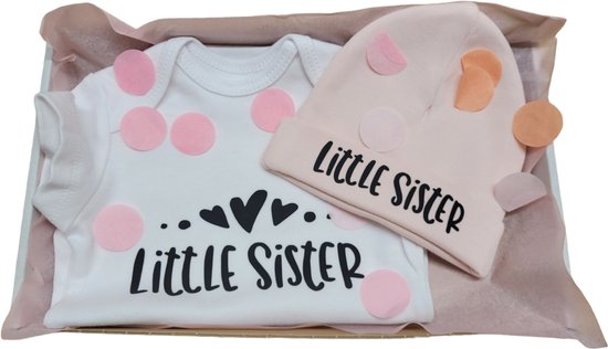 Kraamcadeau - Setje - Romper en muts - Little sister - maat 56 - bedrukt van Schoentjes enzo — afbeelding 2