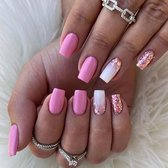 Press On Nails - Nep Nagels - Roze Glitter - Squared Oval - Manicure - Plak Nagels - Kunstnagels nailart – Zelfklevend