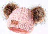 Wintermuts kind - Beanie kind - Muts kind - Winter accessoires - 1 tot 5 jaar- Muts kind roze - Muts met twee pom poms