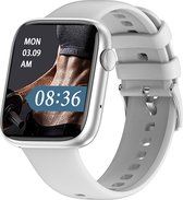 Belesy® DREAM - Smartwatch Heren – Smartwatch Dames - Horloge – Stappenteller – Calorieën - Hartslag – Sporten – Bel functie - Je eigen foto als wijzerplaat - Kleurenscherm - Full Touch – Zilver - Silicone – Wit - Moederdag
