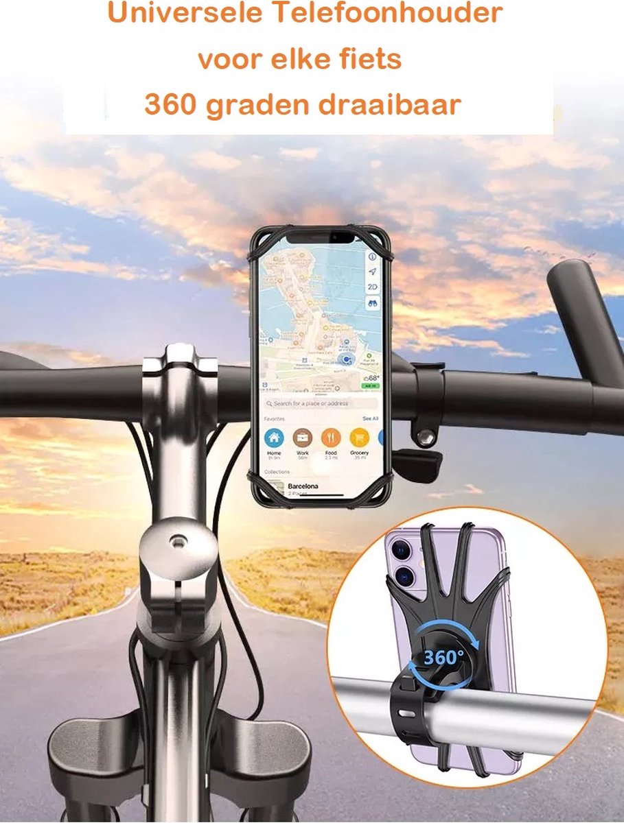 Venneweide - Telefoonhouder Fiets - 360 graden draaibaar - voor fiets, scooter en motor - stevig - schokdempend - zwart