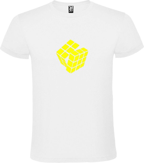 T-shirt Wit avec image "Rubik's Cube" jaune fluo Taille L