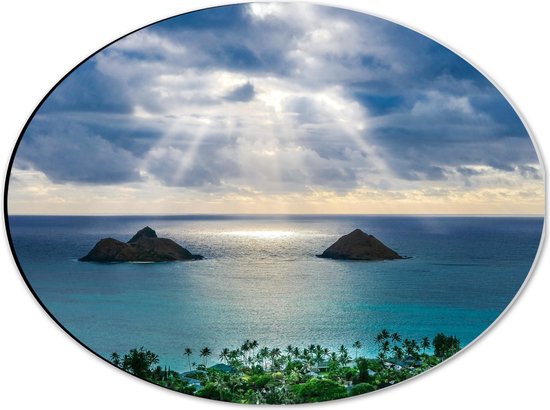WallClassics - Dibond Ovaal - Uitzicht over Strand en Zee - Lanikai Beach - Hawaï - 40x30 cm Foto op Ovaal (Met Ophangsysteem)