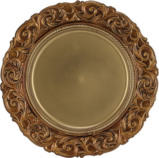 Kaarsenbord/kaarsenplateau - goud - rond - kunststof - D36 cm - Kaarsenonderzetter
