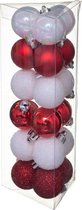 18x stuks kerstballen wit/rood glans en mat kunststof diameter 3 cm - Kerstboom versiering