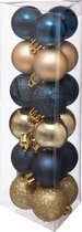 Atmosphera Kerstballen - 18ST - blauw/ goud - glans en mat - D3 cm - kunststof