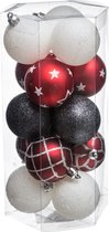 Atmosphera Kerstballen - 15st - kunststof - wit-rood-zwart - 5cm
