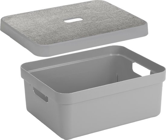 4x opbergmand met deksel, kunststof, mandje voor badkamer, 1,8 l, HxBxD: ca. 10,5 x 19,5 x 14,5 cm, in het beige
