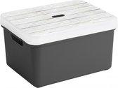 Sunware Sigma opbergbox antraciet 32 liter kunststof met houtkleur deksel