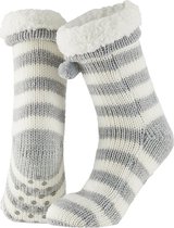 Chaussettes/chaussettes anti-dérapantes maison femme gris/blanc rayé taille 36-41