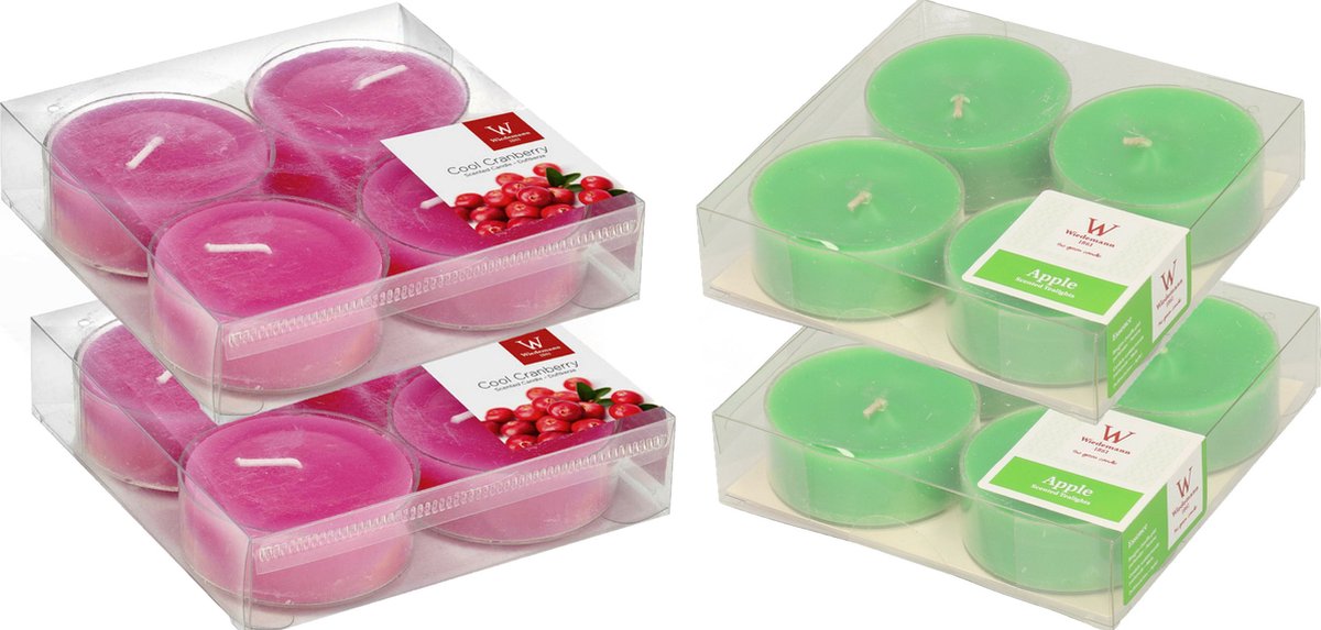 Trend Candles - 16x max-size geurkaarsen theelichtjes cranberry en appel 8 branduren