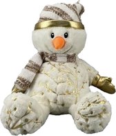 Pluche sneeuwpop knuffel pop met muts en sjaal 28 cm
