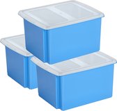Sunware set van 3x opslagboxen 32 liter blauw 45 x 36 x 24 cm met afsluitbare deksel
