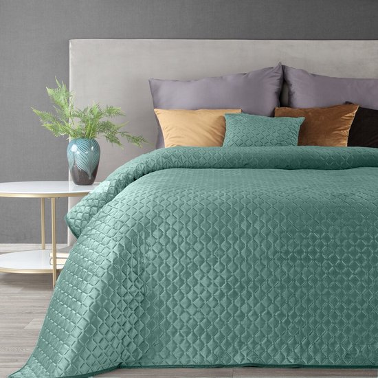 Oneiro’s luxe DIMON Beddensprei Mint groen - 220x240 cm – bedsprei 2 persoons - beige – beddengoed – slaapkamer – spreien – dekens – wonen – slapen