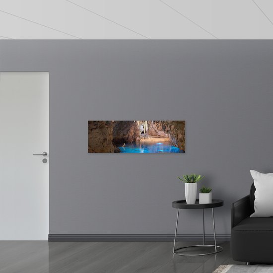 WallClassics - Dibond - Water Blauw dans une belle grotte - 120x40 cm Photo sur aluminium ( Décoration murale en métal)