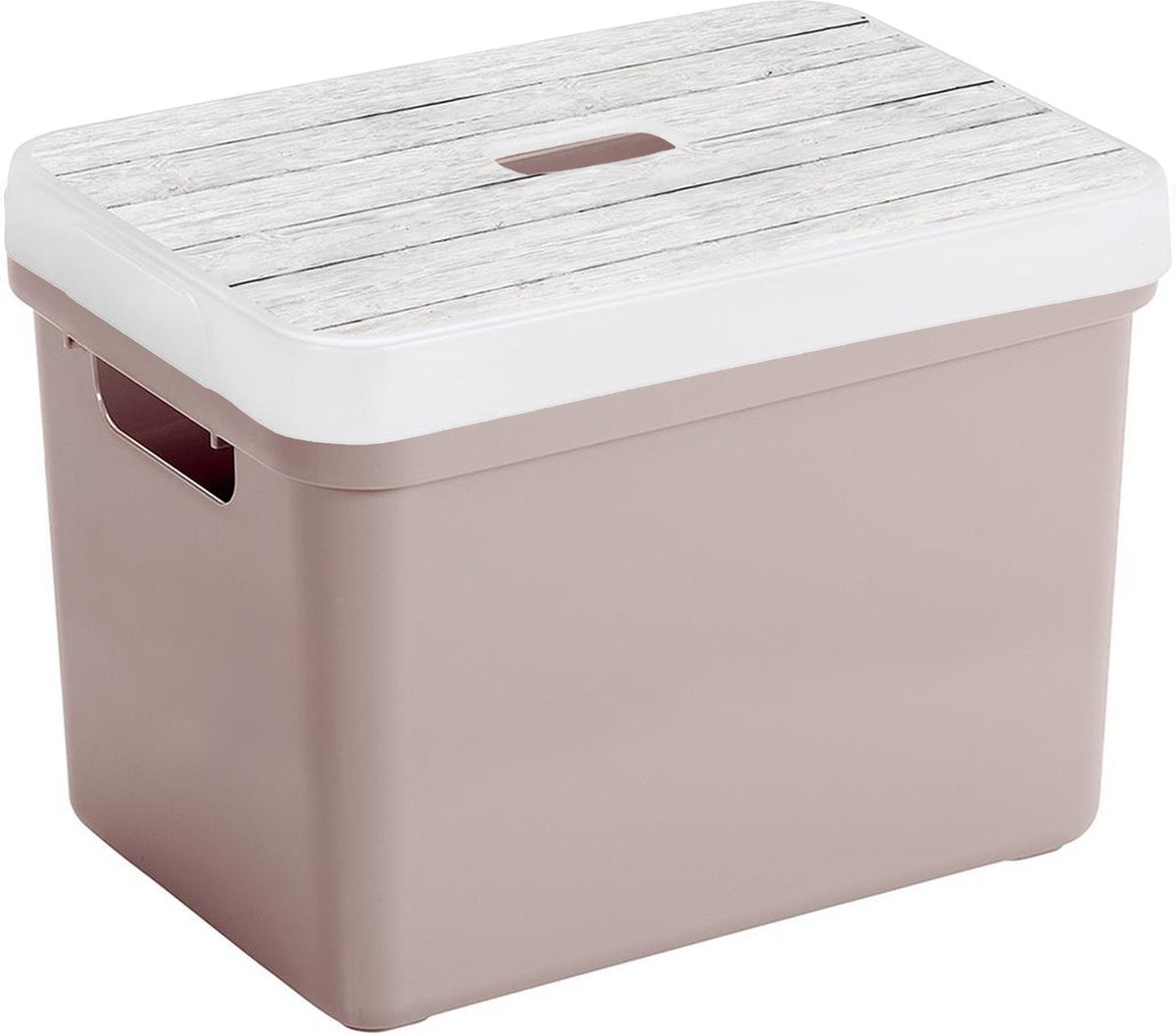 Sunware Opbergbox - roze - 18L - kunststof - met houtkleur deksel - 35 x 25 x 24 cm