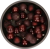 Kerstballen - 37x stuks - mahonie bruin - 6 cm - kunststof