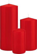 Trend Candles - Stompkaarsen set 3x stuks rood 12-15-20 cm