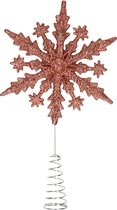 Kerstboom piek - 3D sneeuwvlok - kunststof - donker roze glitter - 20 cm