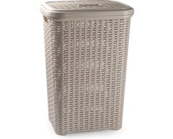 PlasticForte - Wasmand rotan deksel 60 liter 35 x 43 x 62 cm taupe