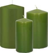 Trend Candles - Stompkaarsen set 3x stuks olijfgroen 10-12-15 cm