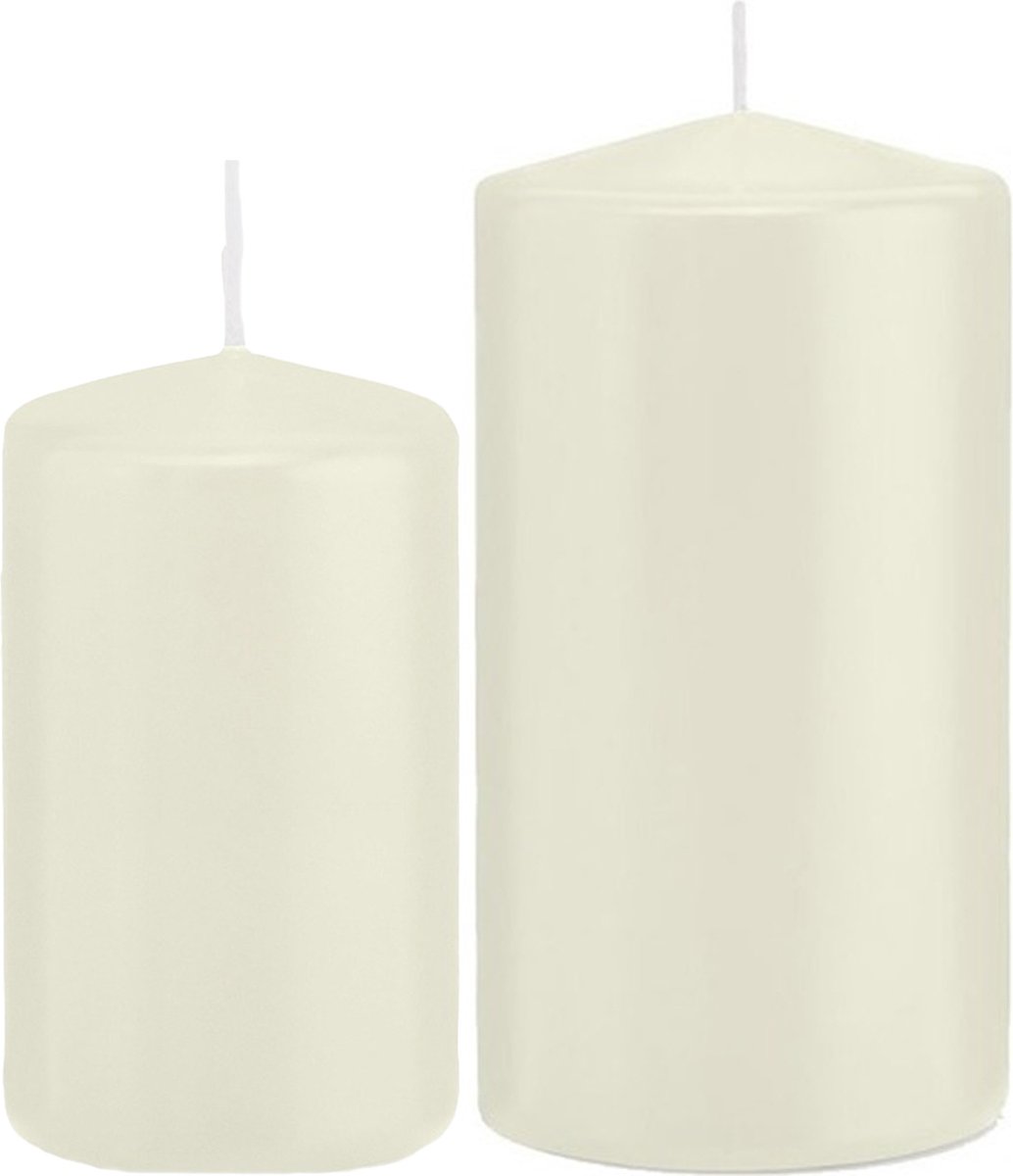 Trend Candles Stompkaarsen set 2x stuks ivoor wit 12 en 15 cm