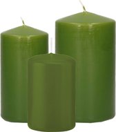 Trend Candles - Stompkaarsen set 6x stuks olijfgroen 8-10-12 cm