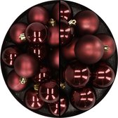 Kerstballen - kunststof - 28x stuks - mahonie bruin - 4 en 6 cm