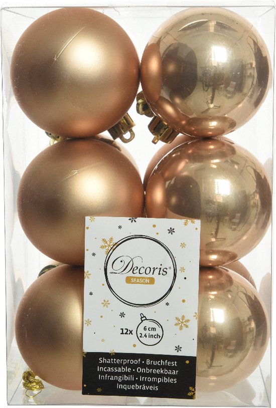 Kunststof kerstballen 6 cm 24x stuks bruin en wol wit